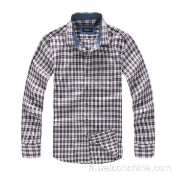 Chemise en coton pure à carreaux à manches longues pour hommes